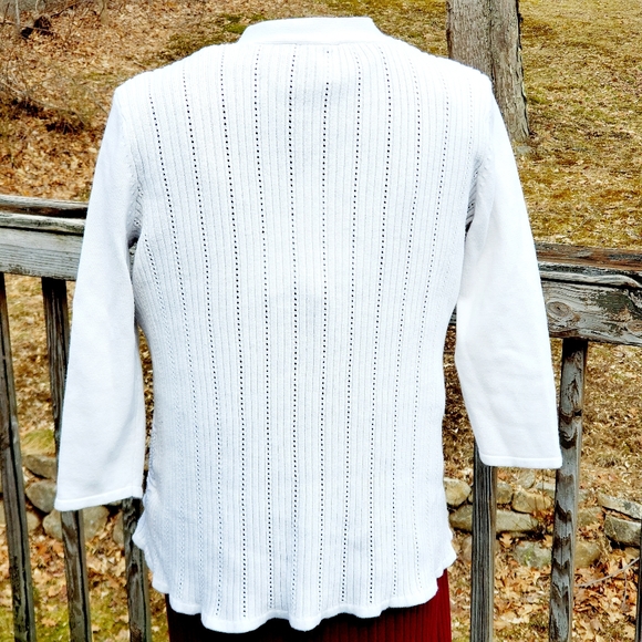 Basic Editions White 3/4 Sleeve Cardigan Size M - Picture 3 of 7